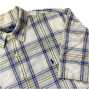 POLO RALPH LAUREN Modern Tag Marlowe XXL Plaid Shirt S/S Button Down Blue Yellow